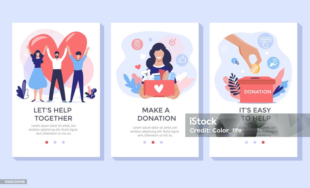 Donation and volunteers work concept illustration set. Donation and volunteers work concept illustration set, perfect for banner, mobile app, landing page Charity and Relief Work stock vector