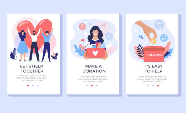 Donation and volunteers work concept illustration set. Donation and volunteers work concept illustration set, perfect for banner, mobile app, landing page charity benefit stock illustrations