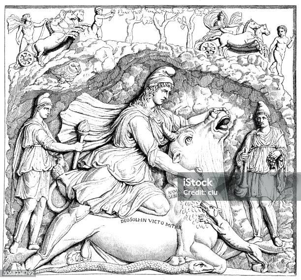 The Ancient Rome God Mithras Sacrifices A Bull In The Cave Stock Illustration - Download Image Now