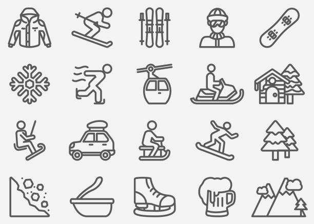 ikony linii sportów zimowych - sport zimowy stock illustrations