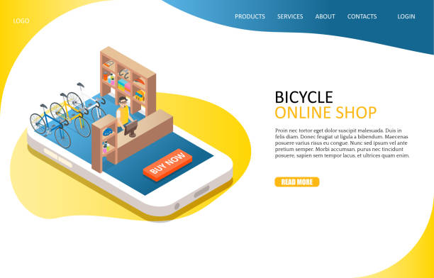 自転車オンライン ショップ ランディング ページ ウェブサイト ベクトル テンプレート - bicycle shop点のイラスト素材／クリップアート素材／マンガ素材／アイコン素材