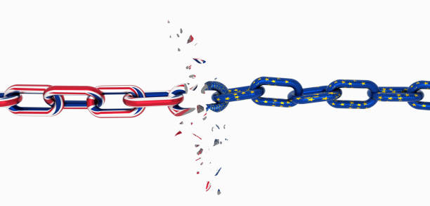 brexit europe england  flag like chain broken brexit - 3d rendering brexit europe england  flag like chain broken brexit - 3d rendering brexit stock pictures, royalty-free photos & images