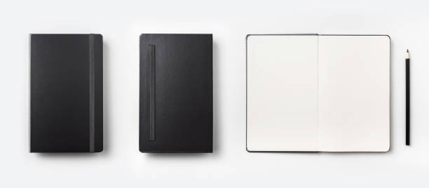 istock Top view of black notebook isolated on background 1068248800