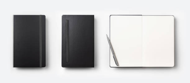 istock Top view of black notebook isolated on background 1068248904