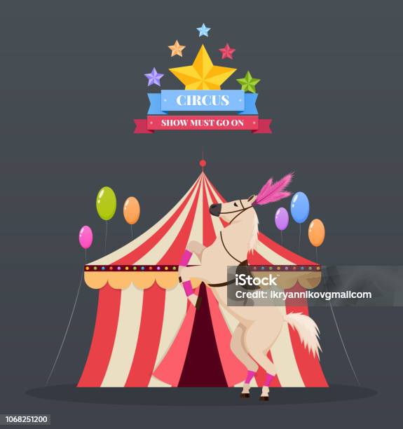 Circus Building Tent Awning Shapito Banner Billboard With Horse Stock Illustration - Download Image Now