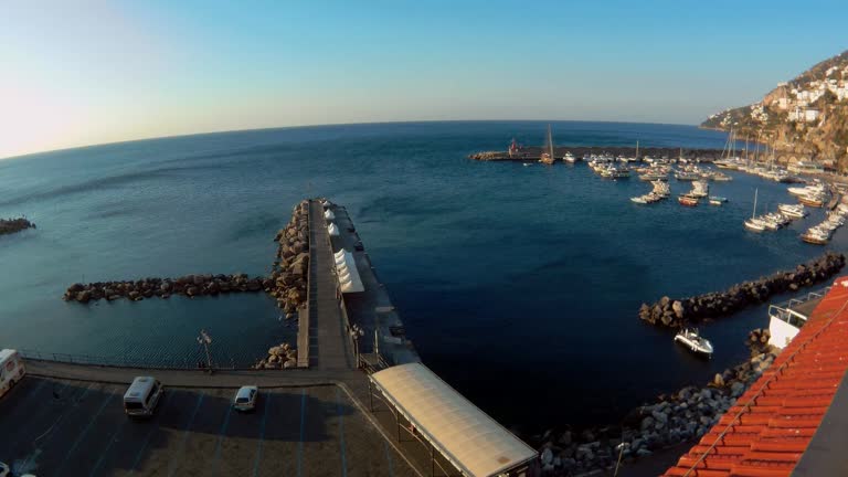 Overview of the port of Amalfi at dawn