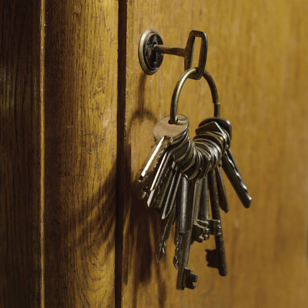 istock Keys in the lock of a old door. Internet data protection concept 1068253532