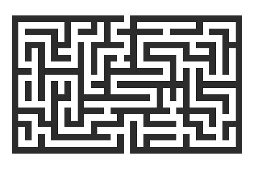 Maze. Black square puzzle. Vector illustration isolated on white background