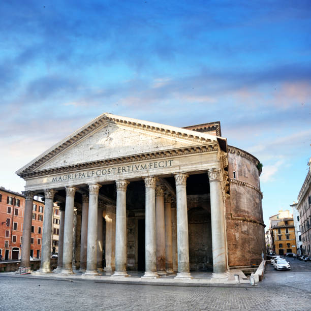 Pantheon at sunrise, Rome The Pantheon church facade at sunrise in Rome, Italy. Composite photo ancient rome photos stock pictures, royalty-free photos & images