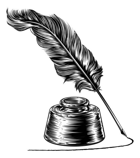 ilustrações de stock, clip art, desenhos animados e ícones de writing quill feather pen and ink well - engraving
