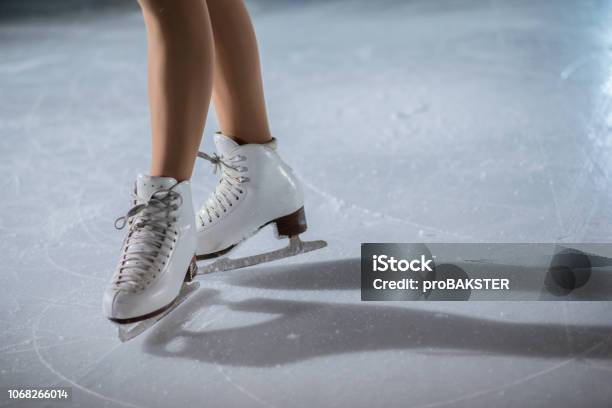 White Skates On The Ice Rink Stock Photo - Download Image Now - Figure Skating, Ice-skating, Ice