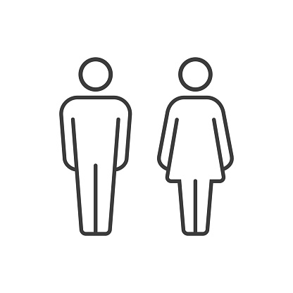 Couple of traditional vector pictograms of man and woman, in outlined style