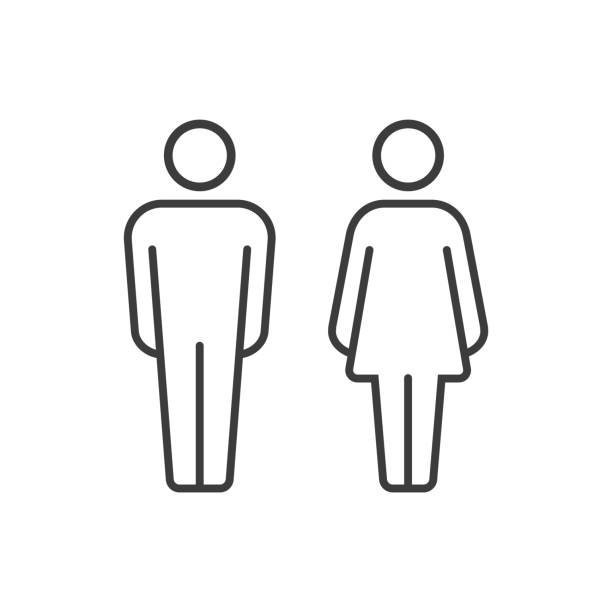 Vector pictograms of man and woman Couple of traditional vector pictograms of man and woman, in outlined style men stock illustrations