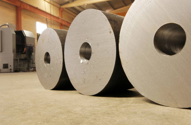 istock Large steel rolls in the factory 1068278490