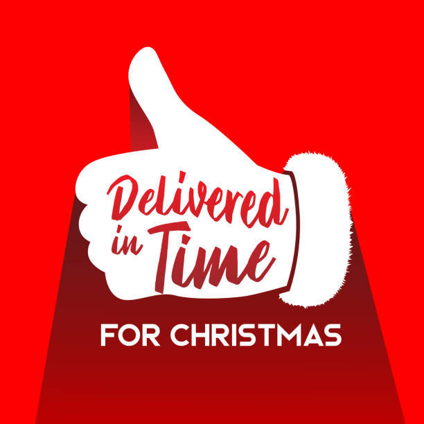 ilustrações de stock, clip art, desenhos animados e ícones de delivered in time for christmas santa thumbs up - postage stamp backgrounds correspondence delivering