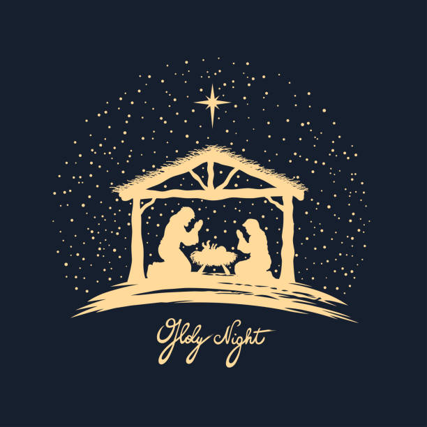 Birth of Christ Christmas night. Vector illustration. nativity scene stock illustrations