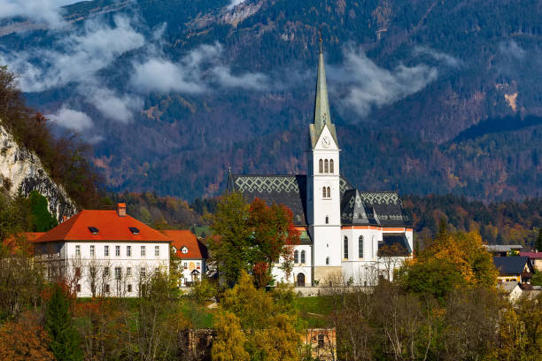 istock Bled, Slovenia city view with church 1068305000