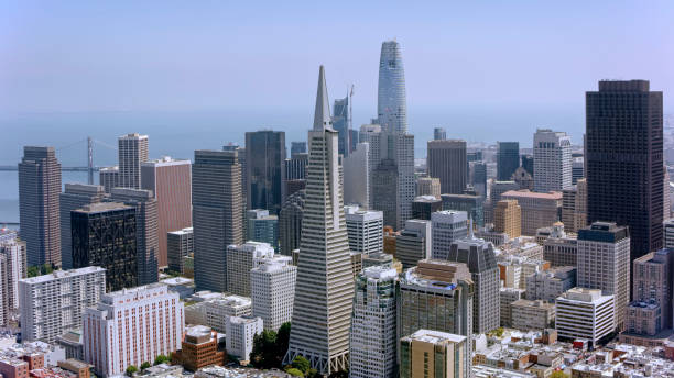 San Francisco, California, United States - March 15, 2012:  Skyline of Financial District and North Beach neighborhood with Transamerica Pyramid.