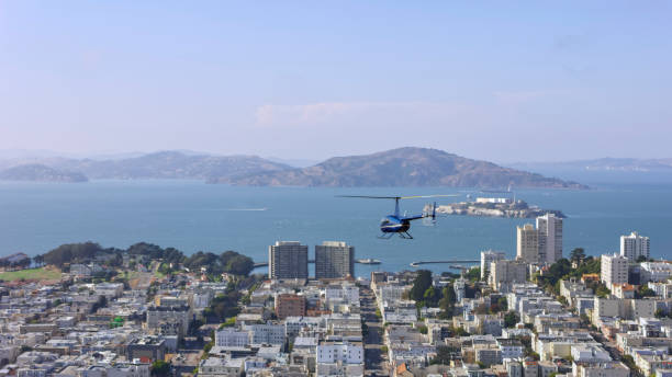 istock Aerial view of helicopter flying over San Francisco on a sunny day 1068309040