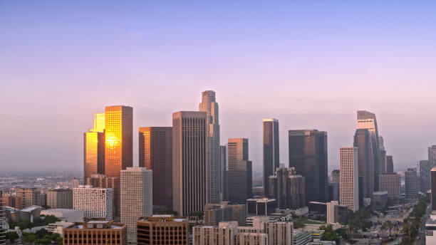 istock Aerial view of Los Angeles Downtown at sunrise 1068309216