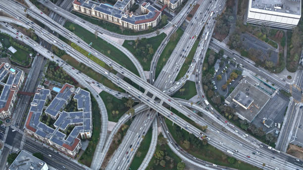 istock Aerial view of a complex highway intersection in California 1068309234
