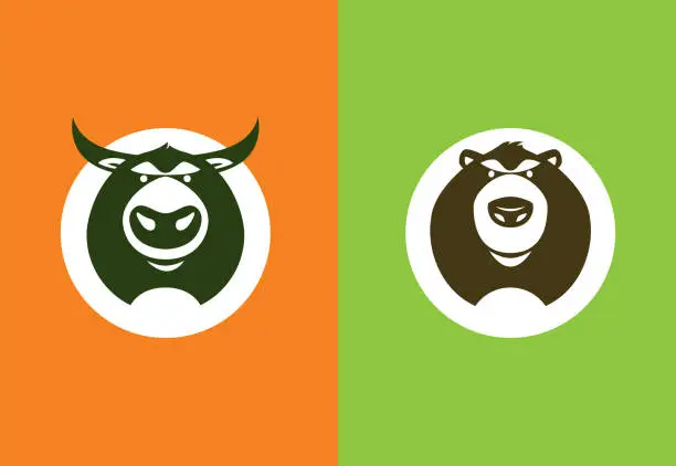 Vector illustration of bear and bull symbols