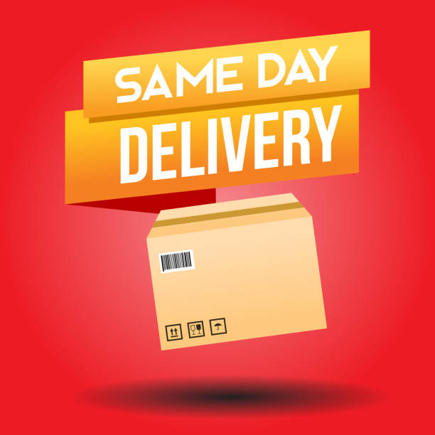 ilustrações de stock, clip art, desenhos animados e ícones de same day delivery flying box modern active style - overnight delivery illustrations