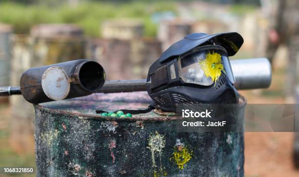 Paintball Mask With Splash Stock Photo - Download Image Now - Paintballing, Gun, Adulation