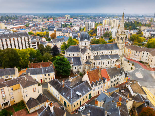 Aerial view of Chateauroux Aerial view of ancient Church Notre-Dame in French commune of Chateauroux on background with peculiar townscape chapel photos stock pictures, royalty-free photos & images