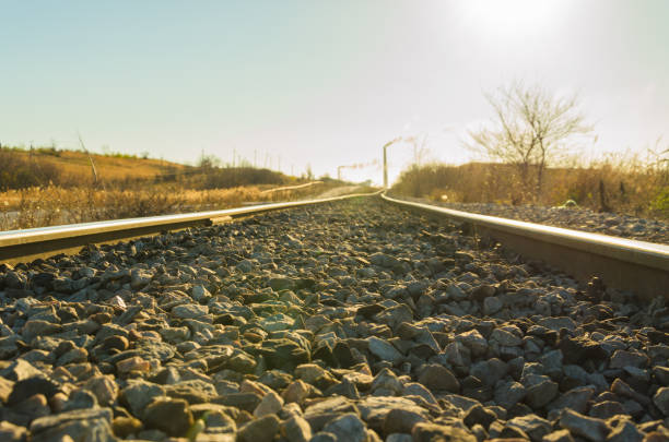istock Railway leading to the mine territory with a stone balance. 1068336040