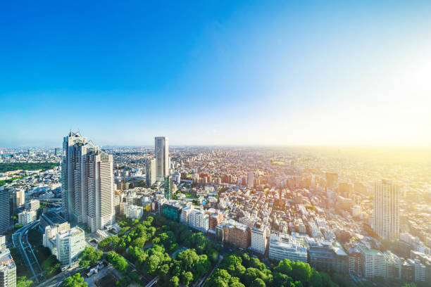 luftaufnahme der skyline von shinjuku in tokio, japan - shinjuku bezirk stock-fotos und bilder