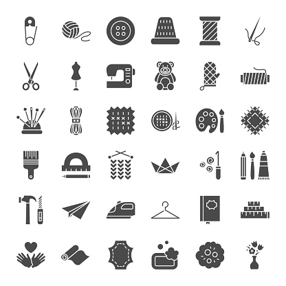Handmade Solid Web Icons. Vector Set of Craft Glyphs.