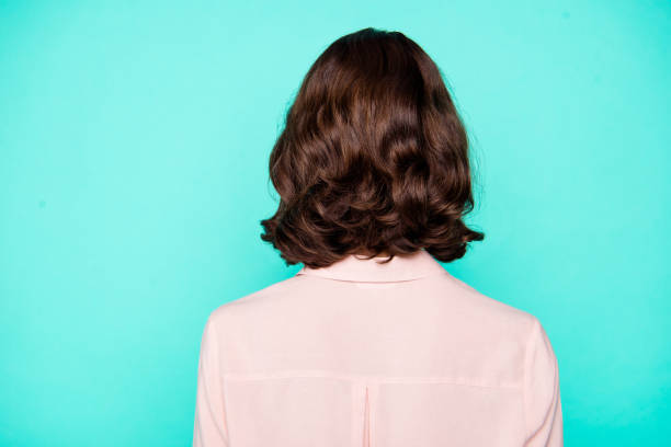 Rear Back Closeup View Of Pretty Attractive Mysterious Lady With Curly Wavy  Ideal Hair Isolated Over Turquoise Green Teal Pastel Background Stock Photo  - Download Image Now - iStock