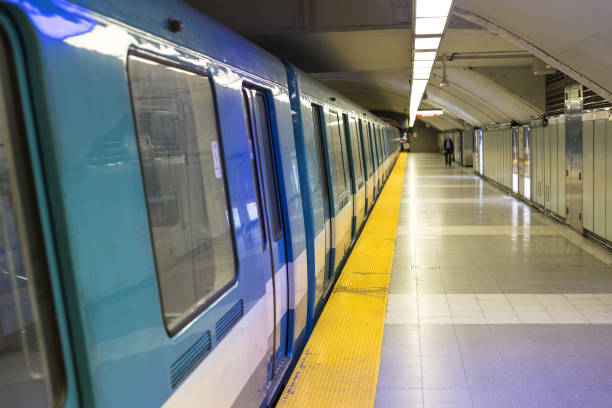 istock Subway train at rest in underground station 1068356084