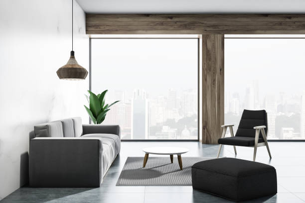 istock Loft white living room with armchairs 1068358926