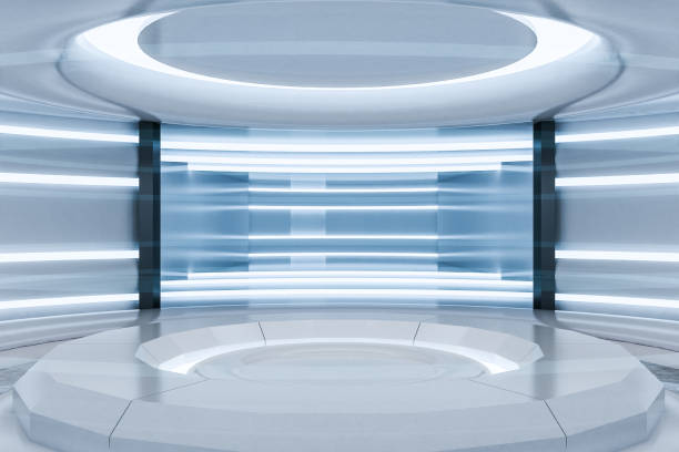 istock Interior of futuristic glowing round room 1068359222