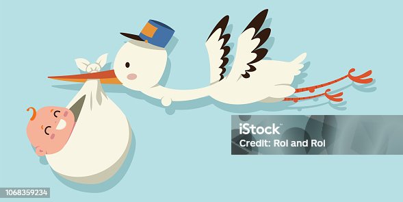 Free Vectors: Cartoon Stork carrying baby at sky | Vector Open Stock