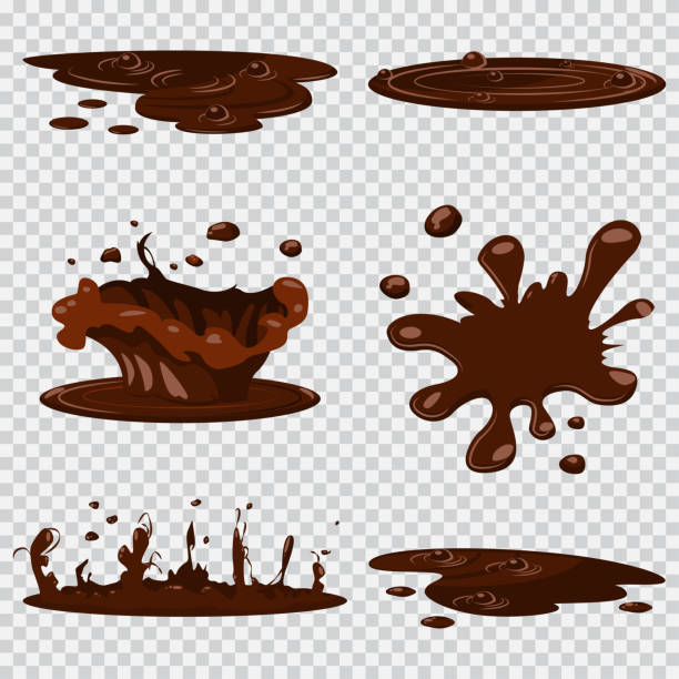 Puddle mud vector cartoon set isolated on transparent background. Chocolate splash icon collection. Puddle, splash mud, chocolate vector cartoon icon set isolated. mud stock illustrations