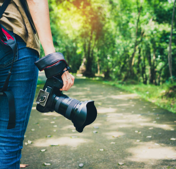 istock Woman hands holding photo camera 1068361778
