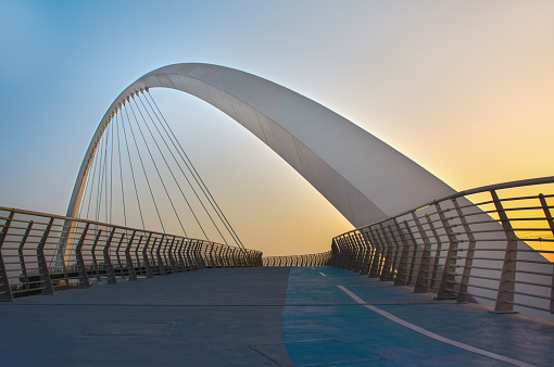 Evening shot of Dubai Water Canal Bridge, New Attraction of Dubai City
