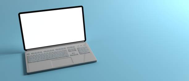 istock Laptop with blank screen isolated on blue background. 3d illustration 1068364284