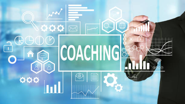 coaching in business concept - teaching advice education single word imagens e fotografias de stock