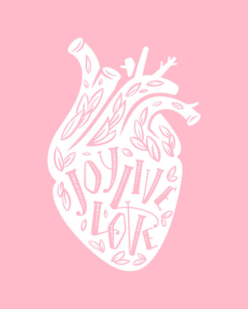 글자와 인간의 마음의 현실 실루엣 - human cardiovascular system heart shape human hand healthy lifestyle stock illustrations