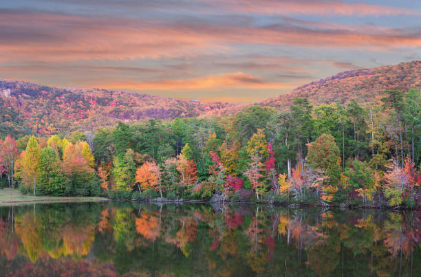Panorama of Fall Foliage Reflected in the Lake at Cheaha State Park, Alabama Panorama of the Beautiful Fall Foliage Reflected in the Lake at Cheaha State Park, Alabama state park photos stock pictures, royalty-free photos & images