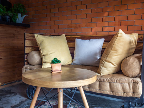 Beautiful sofa and wood desk
