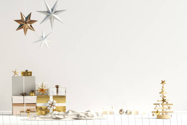 istock Modern Christmas interior, Scandinavian style. Wall mock up. 3D illustration 1068387910