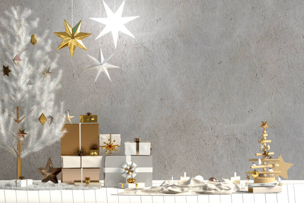 istock Modern Christmas interior, Scandinavian style. Wall mock up. 3D illustration 1068387936