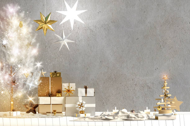 istock Modern Christmas interior, Scandinavian style. Wall mock up. 3D illustration 1068387944
