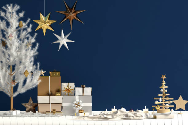 istock Modern Christmas interior, Scandinavian style. Wall mock up. 3D illustration 1068387958