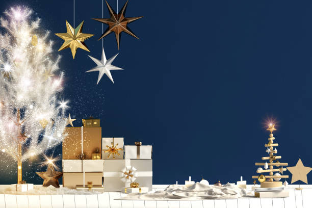 istock Modern Christmas interior, Scandinavian style. Wall mock up. 3D illustration 1068387988